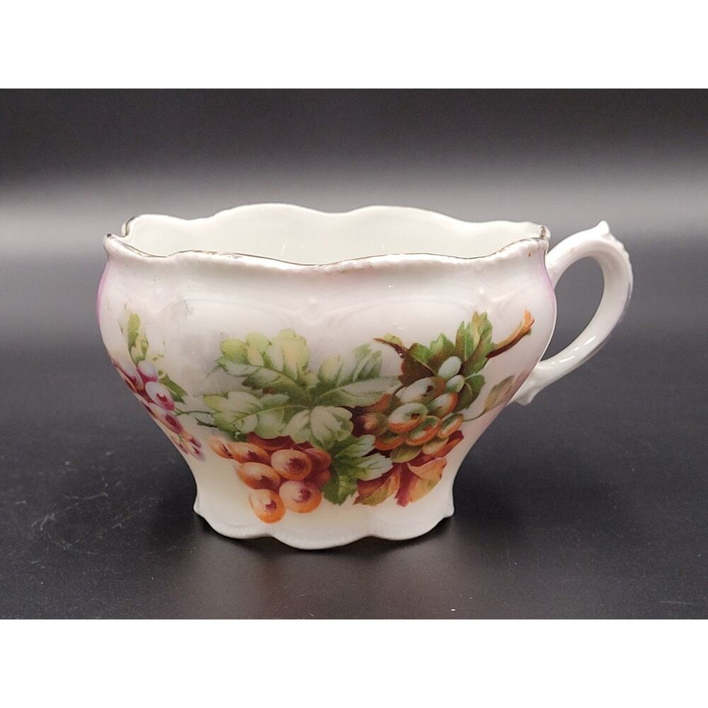 Antique Tea Cup Germany Porcelain Grapes Vineyard Gold Gilt Transfer